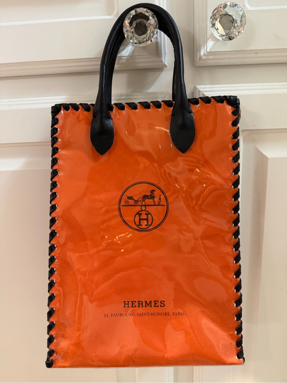 Small Hermes Leather-Trim Tote Bag
